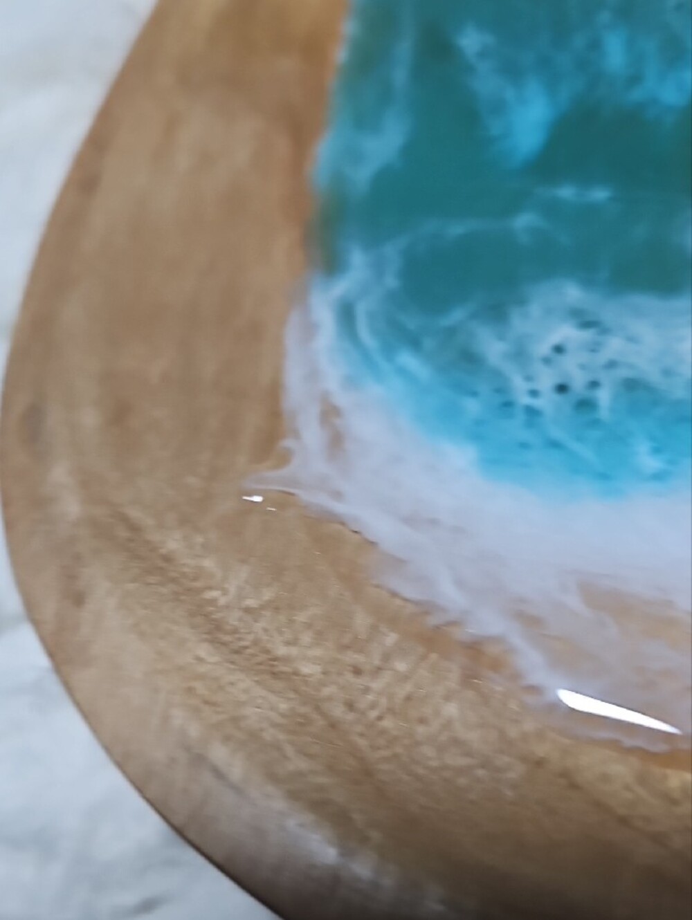 Handcrafted Wooden Ocean Resin Tray - Teal & White Wave Design - Picture 11 of 11